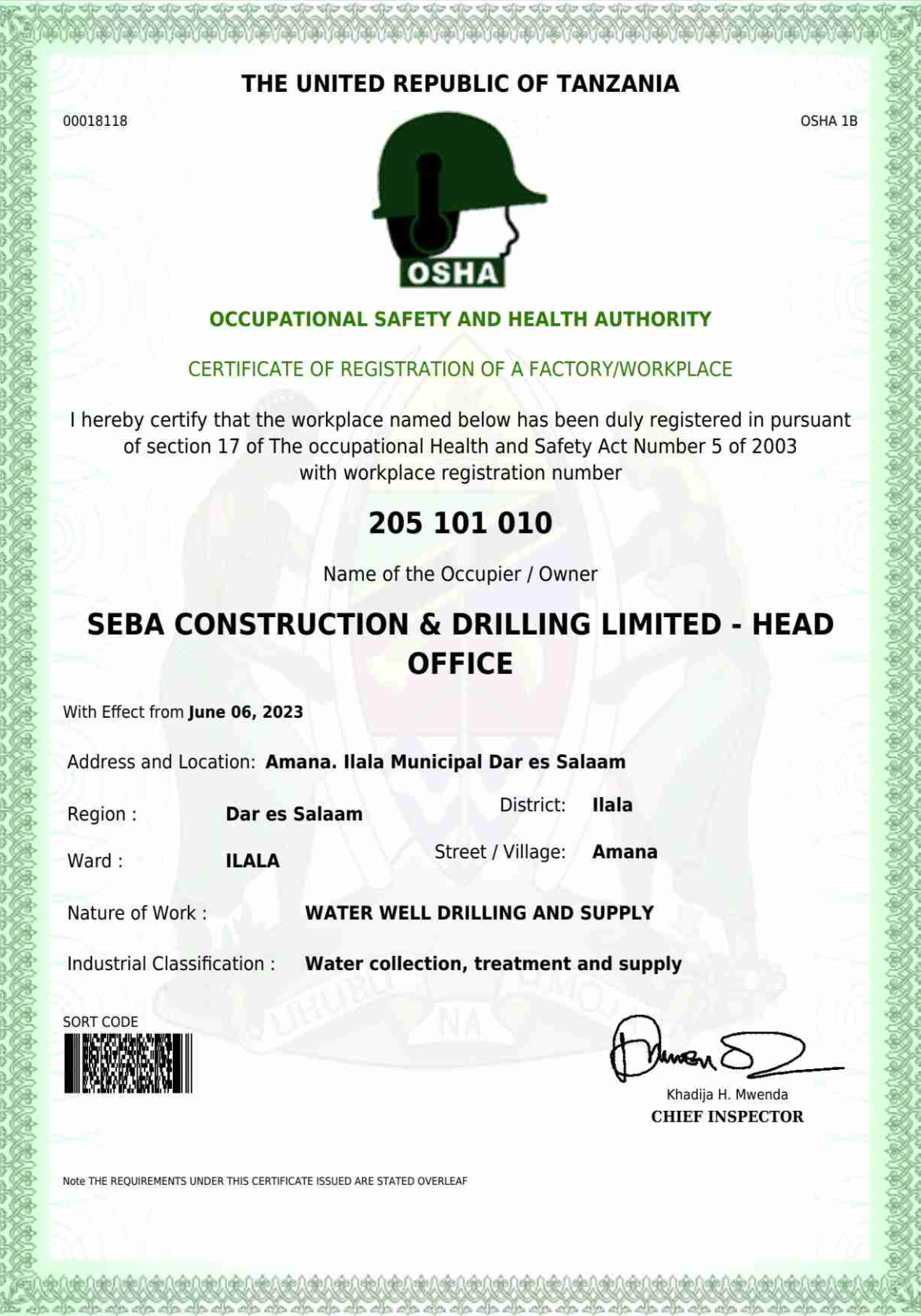 OSHA Workplace Registration
