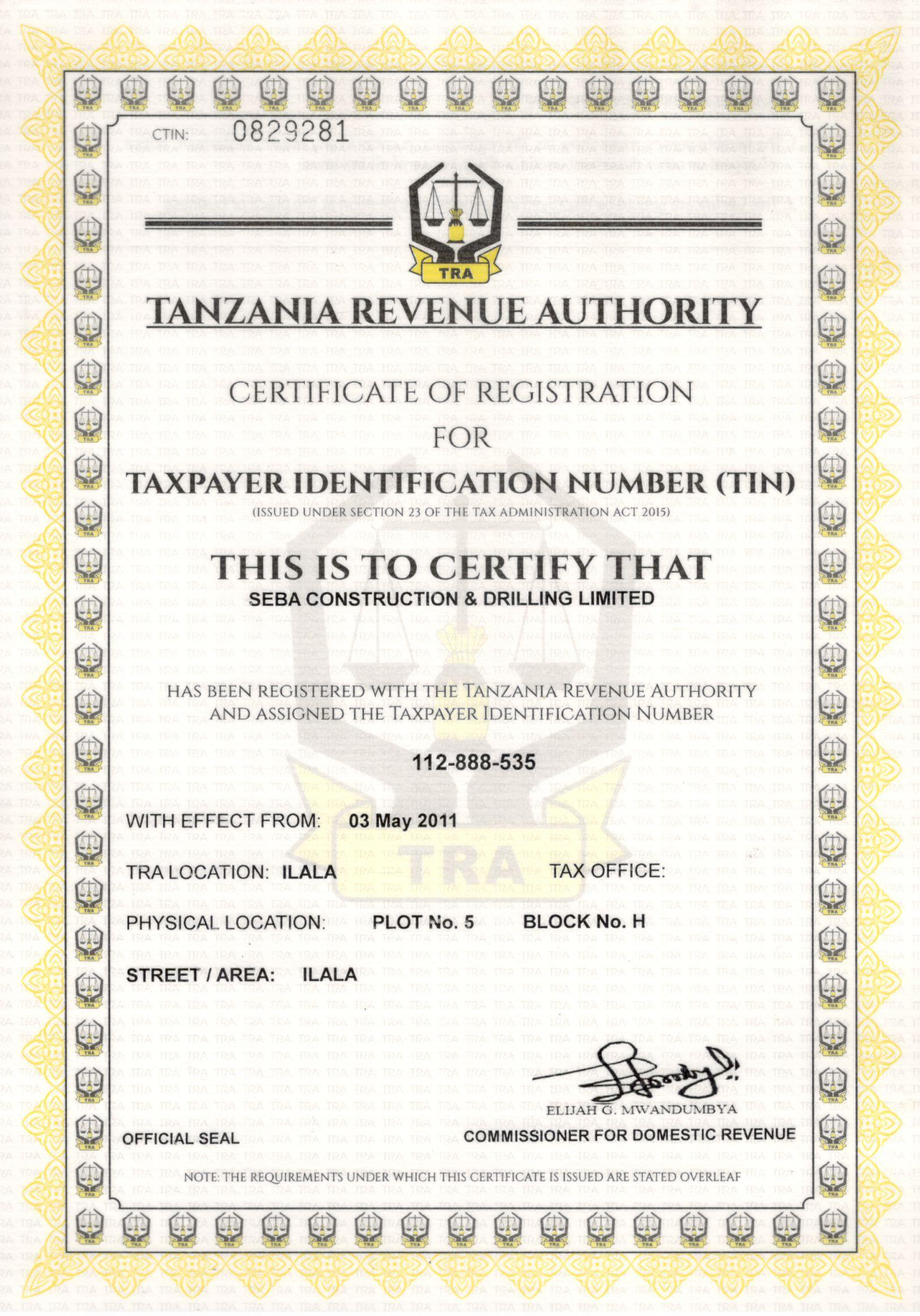 TIN Registration Certificate