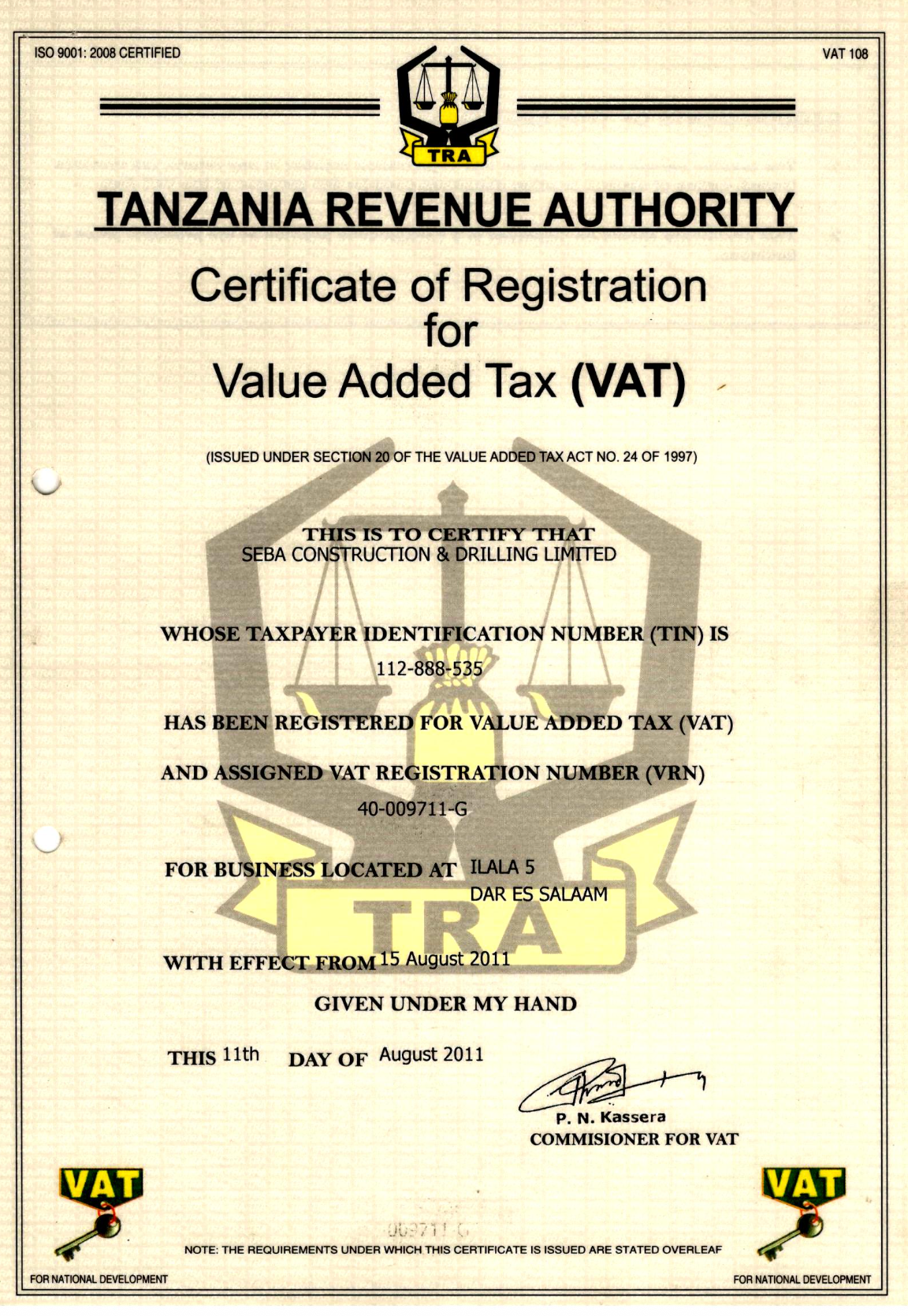 VAT Registration Certificate