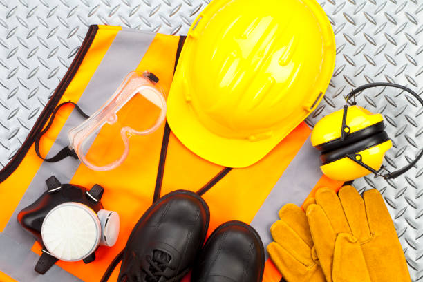 Personal protective equipment including hard hats, safety glasses, and gloves